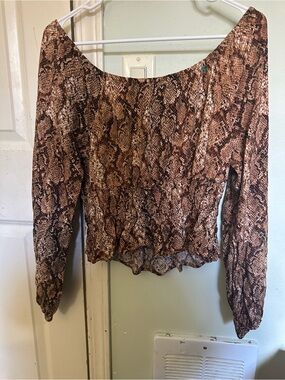 Brown Snake-Print Long Sleeve Women's Top by Shyanne, L